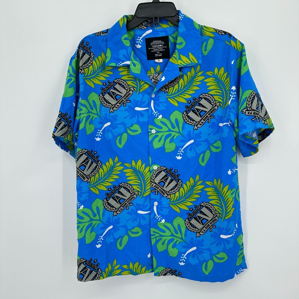 My Hero Academia Button-Up Shirt Mens S Blue Hawaiian Funimation Anime Summer
